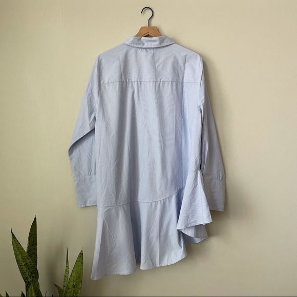 Lane Bryant Asymmetrical Ruffle Hem Blue & White Striped Button Down Shirt Tunic - Picture 5 of 6